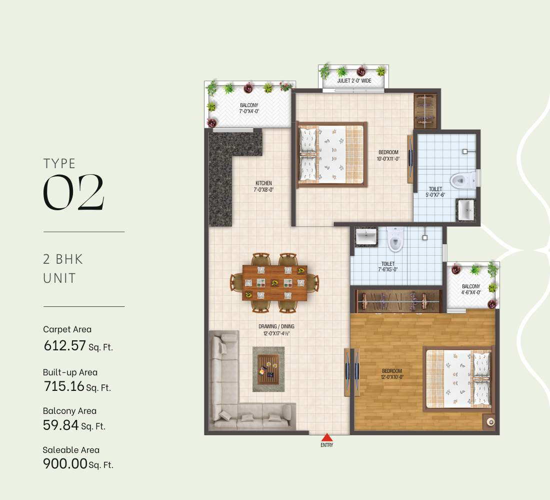 2 BHK Floor Plan